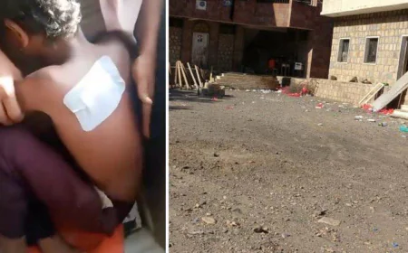 اصابة طفلين في قصف طائرة بدون طيار على مدرسة في تعز