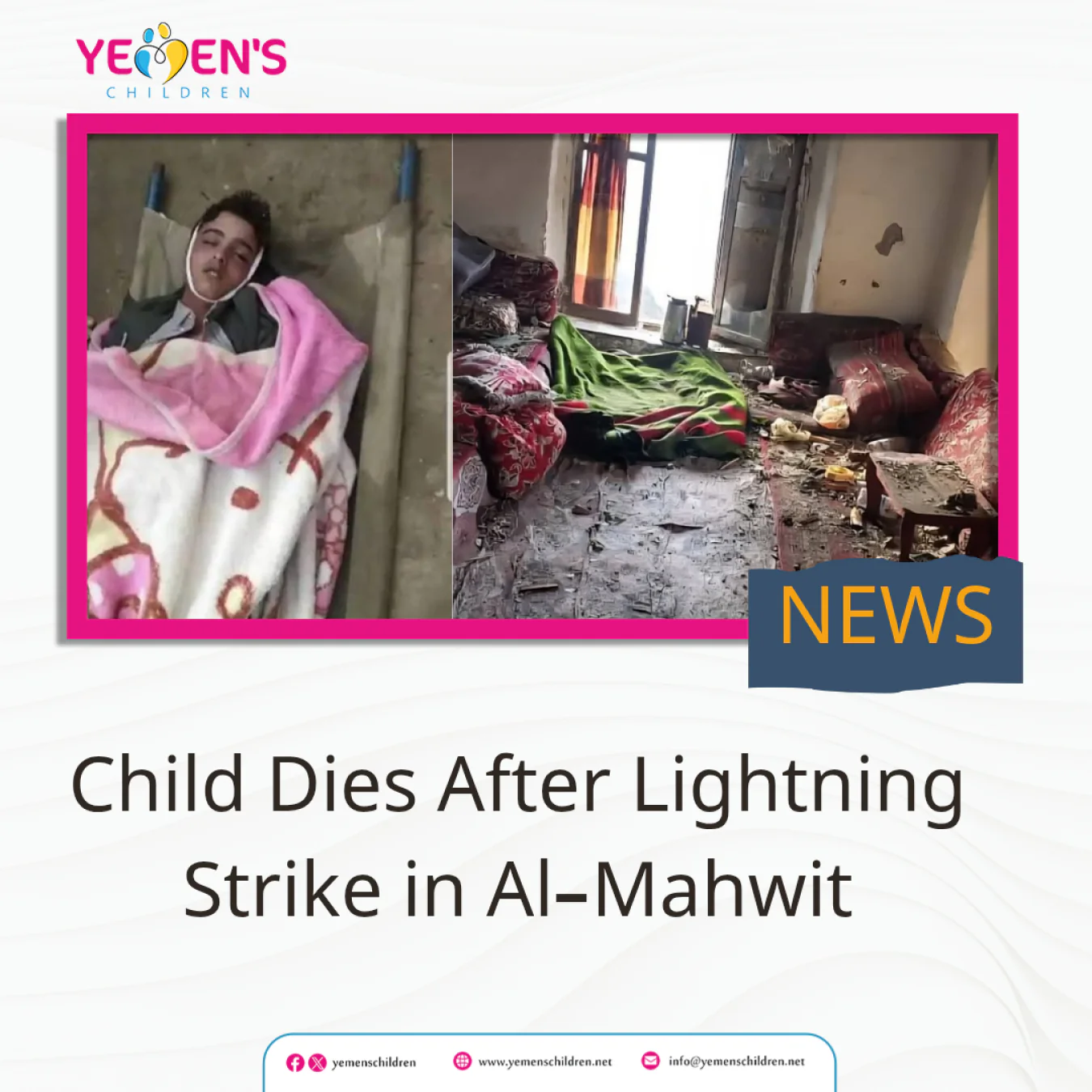 Child Dies After Lightning Strike in Al-Mahwit