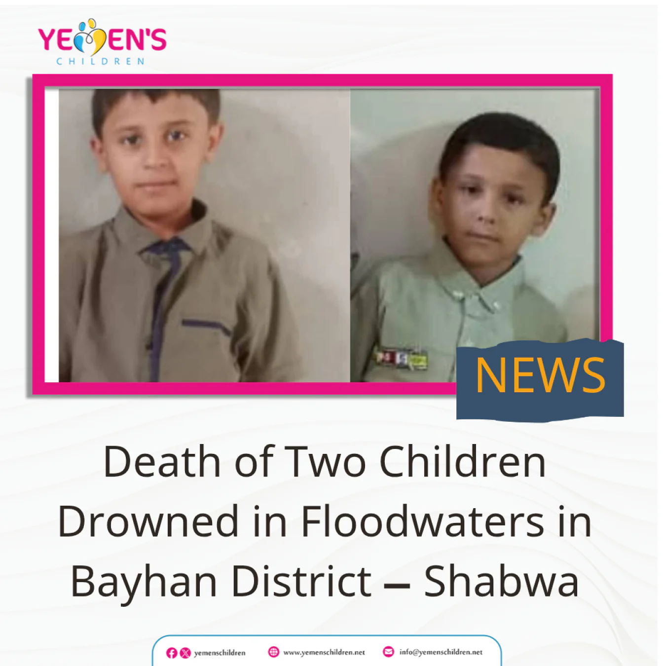 Death of Two Children Drowned in Floodwaters in Bayhan District – Shabwa
