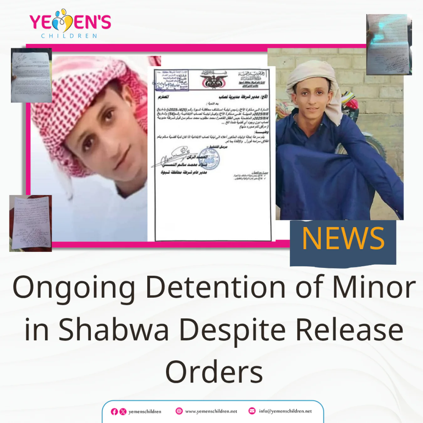 Ongoing Detention of Minor in Shabwa Despite Release Orders