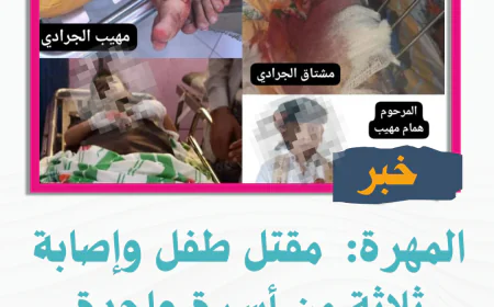 المهرة:  مقتل طفل وإصابة ثلاثة من أسرة واحدة