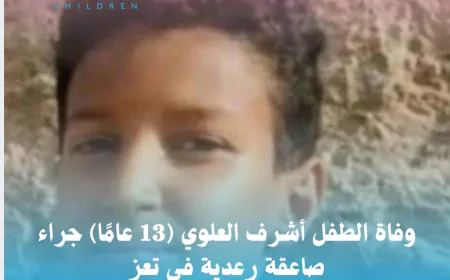 وفاة الطفل أشرف العلوي (13 عامًا) جراء صاعقة رعدية في تعز
