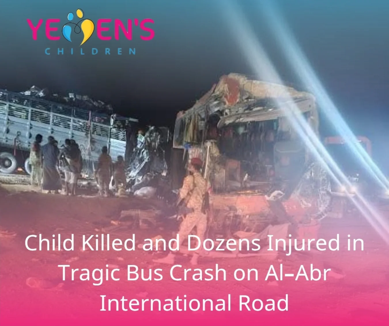 Child Killed and Dozens Injured in Tragic Bus Crash on Al-Abr International Road