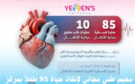 مخيم طبي مجاني لإنقاذ حياة 95 طفلاً بمركز القلب بتعز