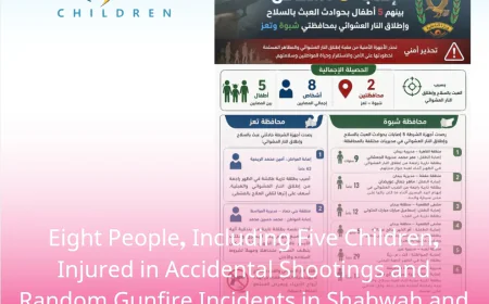 Eight People, Including Five Children, Injured in Accidental Shootings and Random Gunfire Incidents in Shabwah and Taiz